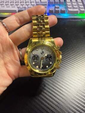 AJ Gold Tone Quartz Chronograph Style Watch